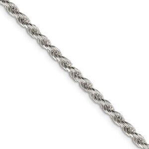 3mm Sterling Silver, Diamond Cut Solid Rope Chain Necklace, 24 Inch